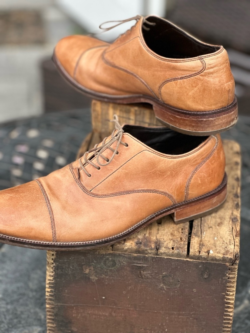 Cole Haan Cognac Leather Cap Toe Oxford Dress Shoes Men’s Lace Up - Picture 2 of 15
